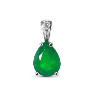Pendant White Gold 750 Emerald poire 9x7mm AAA and diamants
