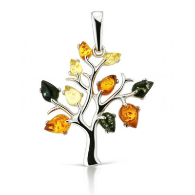 Pendant Silver Arbre Vie and Ambre Multicolore