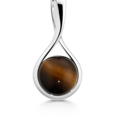 Pendant Silver and Oeil Tigre Rond 12mm