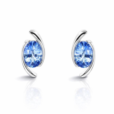 Earrings White Gold 750 Sapphires Ceylon ovales 7x5mm