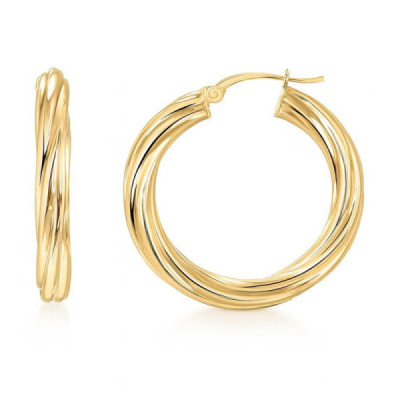 Earrings Hoop Twisted 3.8mm x 28mm Yellow Gold 375
