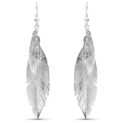 Earrings Drop Feathers in Silver Brushed