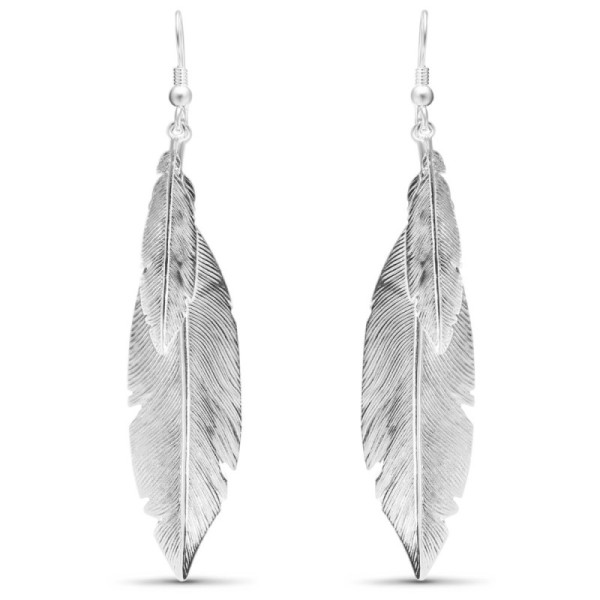 Earrings Drop Feathers in Silver Brushed