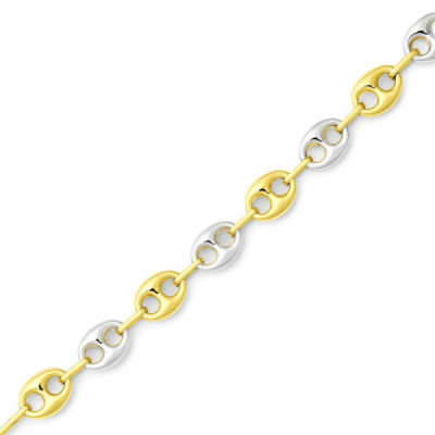 Bracelet 2 golds 375 maille grains cafes 6mm x 21cm