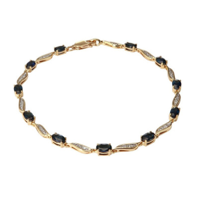 Bracelet Yellow Gold 750 Sapphires Ovals and Diamond