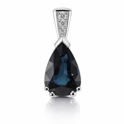 Pendant White Gold 750 Sapphire Pear 12x8mm and diamants