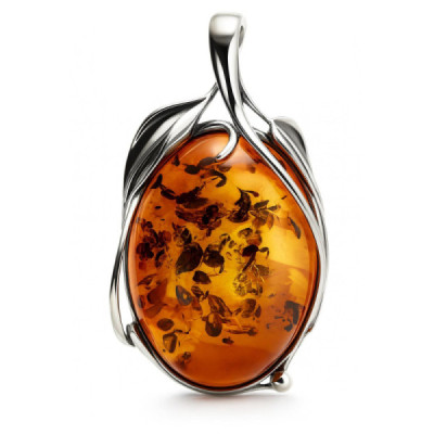 Pendant Ambre ovale 30x20mm sur Silver 925