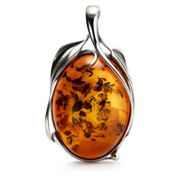 Pendant Ambre ovale 30x20mm sur Silver 925